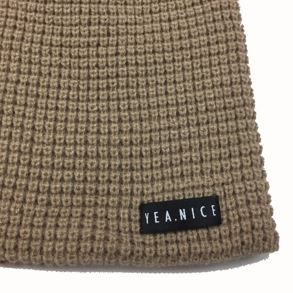Yea.Nice Beanie Soft Acrylic Tan Waffle Weave Beanie Hat Cap - Picture 2 of 3